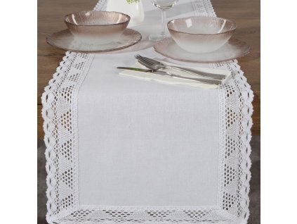 Bílý běhoun na stůl s krajkou NATALY (Rozměr běhounu (šířka x délka) 40x140cm)