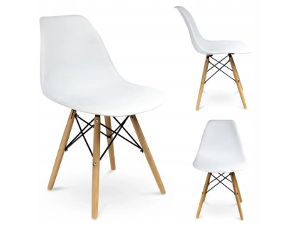 krzeslo EVA skandynawskie plastikowe biale drewniane nozki mebel przod bok tyl